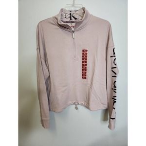 *NWT* Calvin Klein Women's Pink Logo Cropped 1/4 Zip Pullover XL